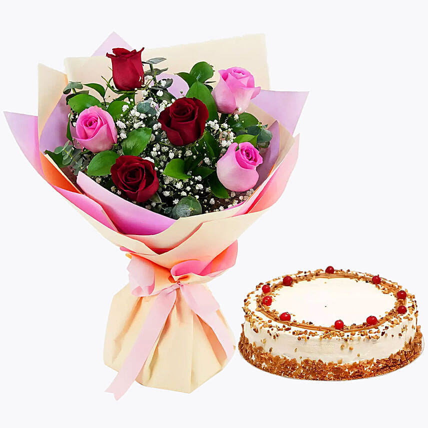 Gifts Combos Flower and Cake Roses Flower Bouquet Flower Cake Butterscotch Cake Flowers