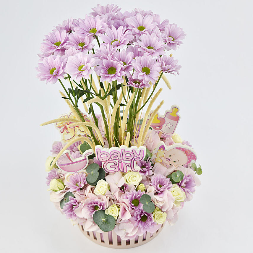 Online Baby Girl Flowers Wishes Basket Gift Delivery in UAE FNP