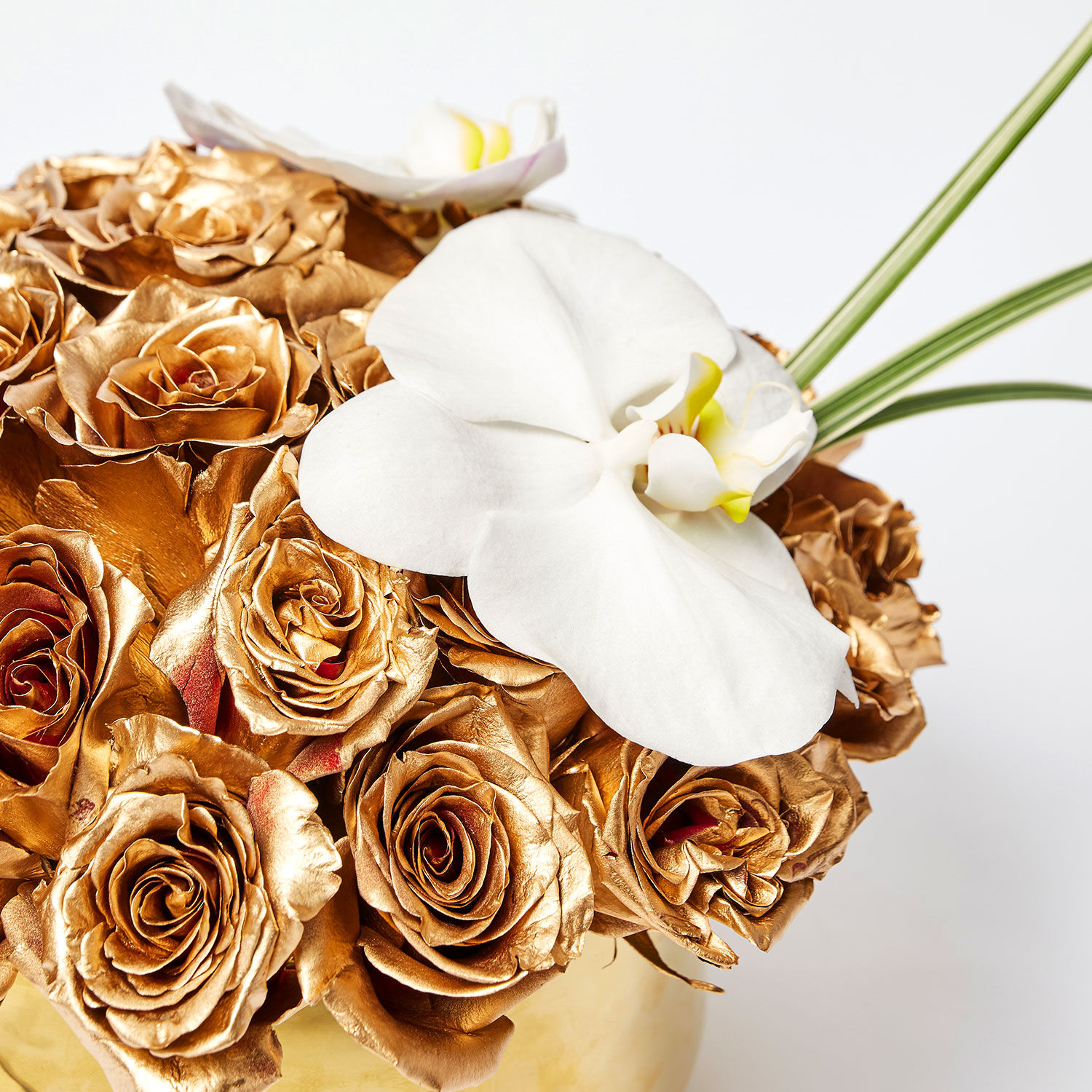Online Delightful Gold Roses N Phalaenopsis Vase Arrangement Gift